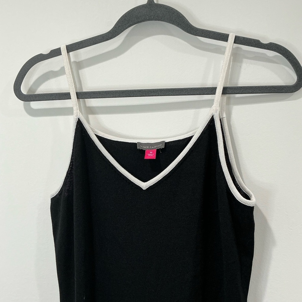 Vince Camuto Contrast Trim Sweater Straps Side Slit Midi Dress - Picture 3 of 7